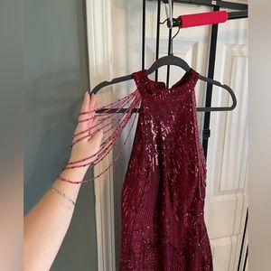 Mordarli Women's Sequin Halter Mermaid Maxi Dress - Long Prom Evening Gown With Tassels, Formal & Party - View #4